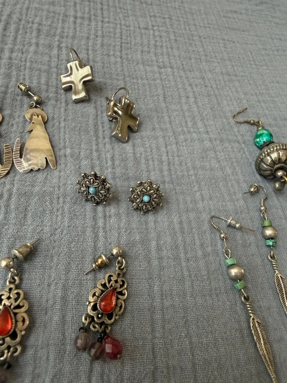 Mixed Women’s Earring Set - Silver, Turquoise, Red  EUC 8 Pairs